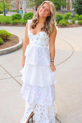 Sweetheart Neck Floral Print Layered Dress