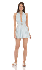 Floral Plunge Neck Dress in Baby Blue
