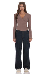 V-Neck Overlap Top in Taupe