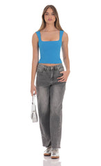 Scoop Tank Top in Aqua Blue
