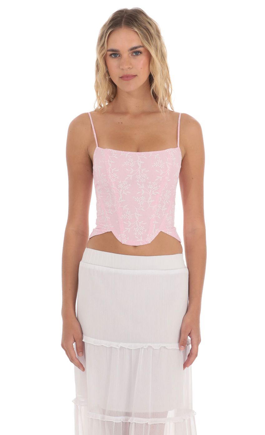 Striped Floral Corset Top in Pink