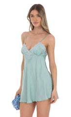 Lace Satin Babydoll Dress in Seafoam