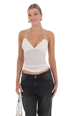 Rhinestone Mesh Halter Top in White