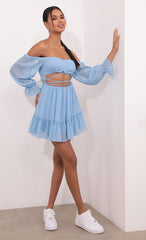 Cutout Off The Shoulder Dress in Sky Blue