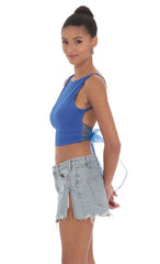 Embroidered Open Back Top in Blue