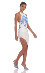 Floral Asymmetrical Midi Dress in White