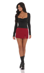 Side Slit Mini Skort in Maroon