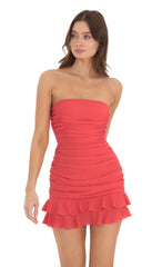 Crepe Ruched Bodycon Dress in Coral