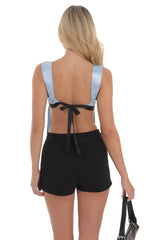Satin Bow Top in Blue