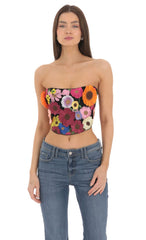 3-D Flower Strapless Top in Black