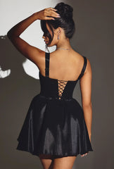 Woven Taffeta Corset Mini Dress In Jet Black