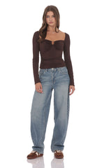 Embellished Long Sleeve Top in Chocolate