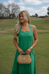 Jane Halter Midi Dress-Green