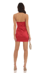 Satin Corset Strapless Dress in Red