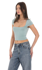 Short Sleeve Crop Top in Seaglass Blue