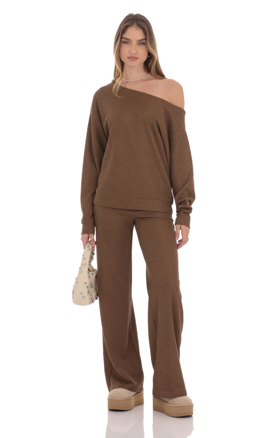 Knit Straight Pants in Brown