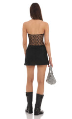 Lace Cutout Strapless Dress in Black