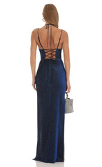 Knit Corset Maxi Dress in Blue