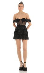 Sequin Corset Dress in Black