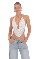 Rhinestone Draped Top in White