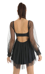 Corset Long Sleeve Striped Dress in Navy