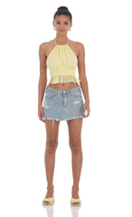 Shimmer Halter Open Back Top in Yellow