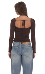 Embellished Long Sleeve Top in Chocolate