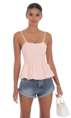 Gingham Peplum Top in Pink