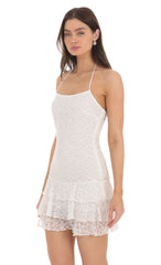 Halter Lace Ruffle Dress in White