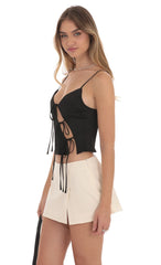 Cutout Ties Satin Top in Black