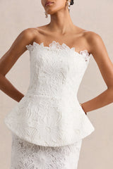 Delvine | White Lace Bandeau Corset Maxi Dress