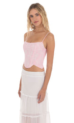 Striped Floral Corset Top in Pink