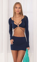 Cutout Two Piece Skirt Set in Navy
