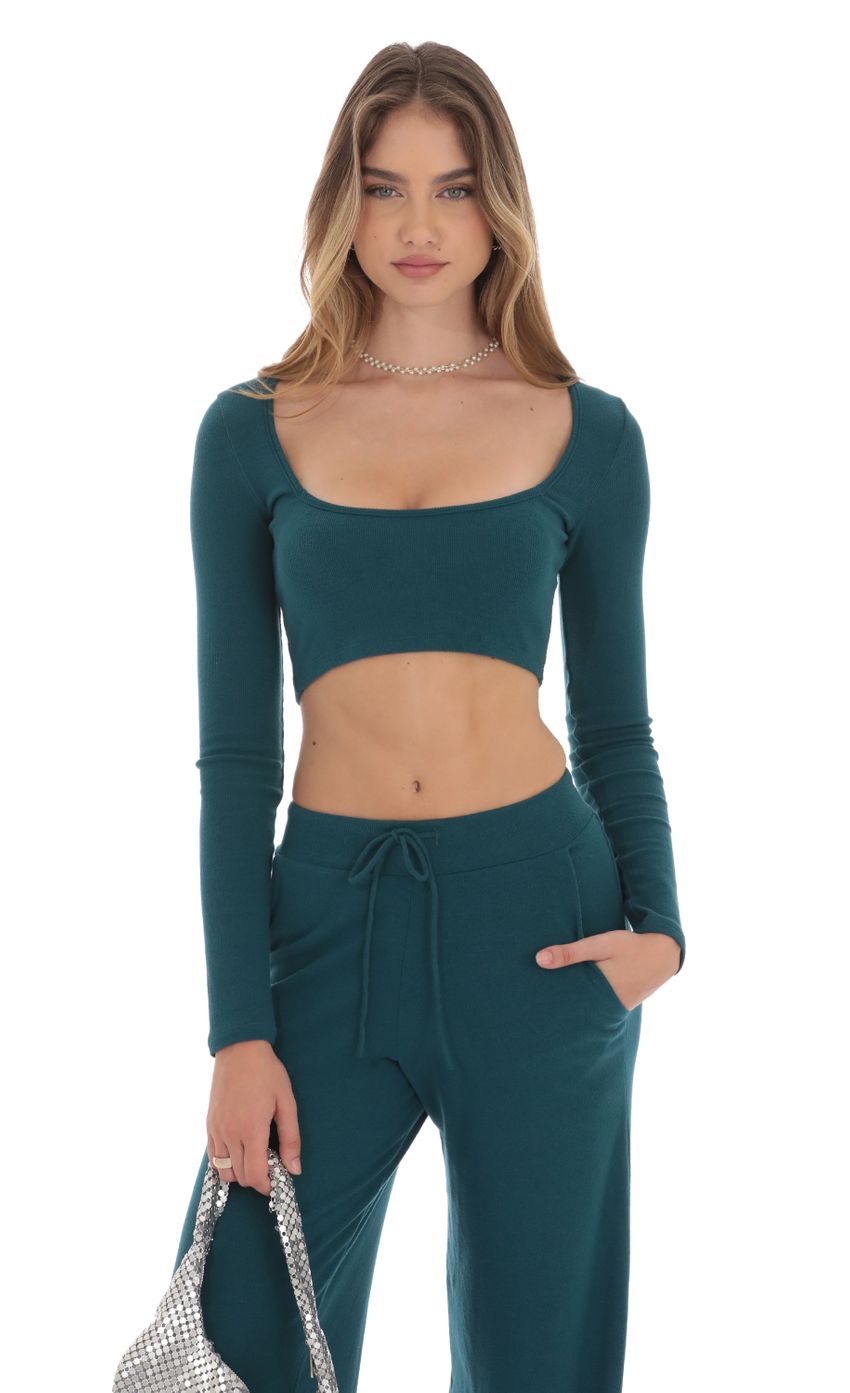 Cropped Ribbed Top in Teal