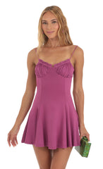 Ruched A-line Dress in Magenta