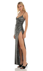 Metallic Maxi Dress in Silver