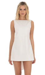 High Neck Back Bow Dress In White