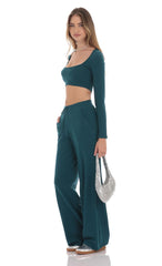 Soft Ribbed Straight Pants in Teal