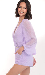 Balloon Sleeve Romper in Lilac Dots
