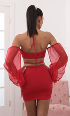 Long Sleeve Off Shoulder Two Piece Set in Red
