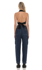 Wide Leg Cargo Jeans in Dark Denim