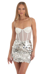 Sequin Corset Dress in White