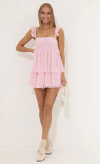Dotted Chiffon Ruffle Dress In Pink