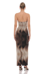 Swirl Mesh Cutout Maxi Dress in Coffee