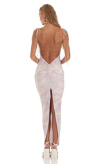Back Slit Maxi Dress in Purple Swirl
