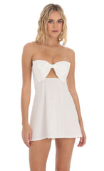 Bow Cutout Strapless Dress in White