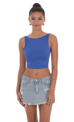 Embroidered Open Back Top in Blue