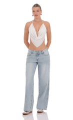 Rhinestone Draped Top in White