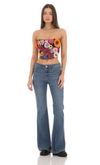 3-D Flower Strapless Top in Black