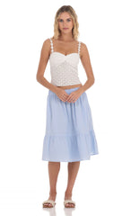 Floral Strap Eyelet Top in White